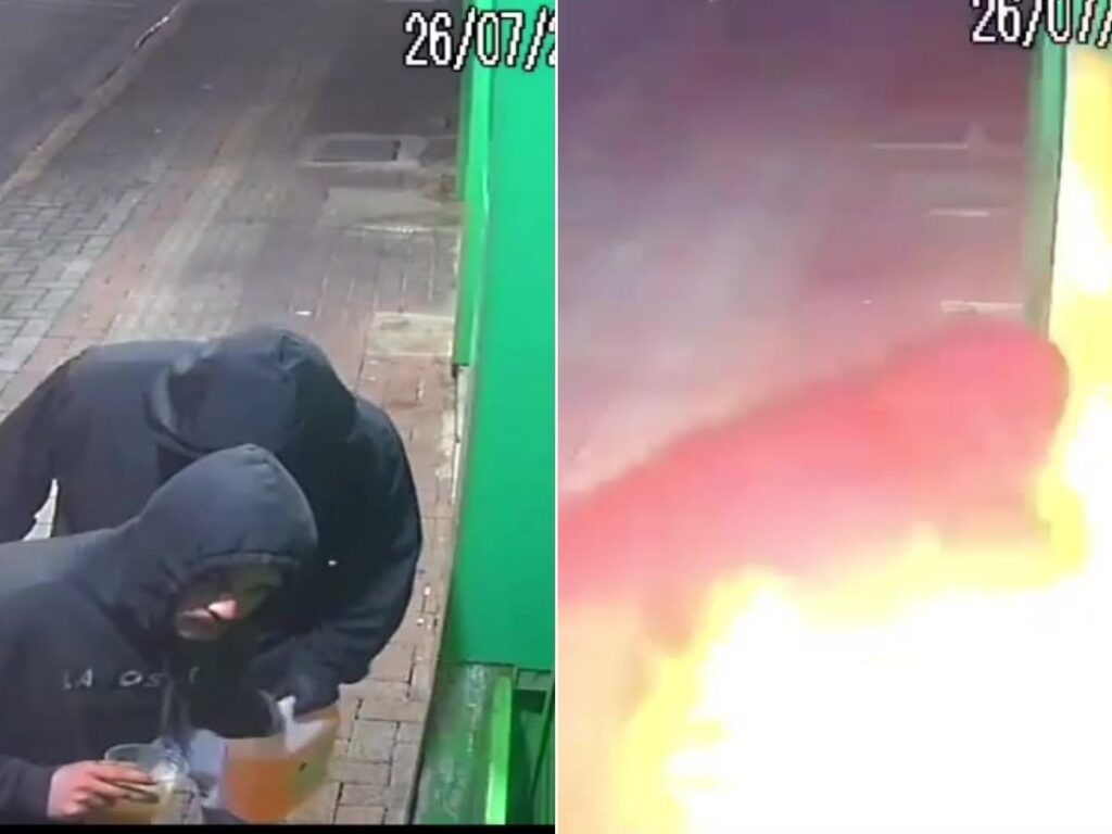 Incendiários são atingidos por chamas ao atear fogo em papelaria de Praia Grande